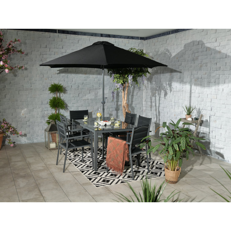 Royalcraft6 seater Set 150x90cm Black glass table, 6 x padded chairs